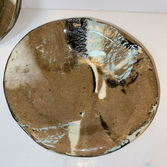 2 Pottery Shallow Bowls Marbled Design Beige, Cream and Black 5.25 in - Picture 4 of 4